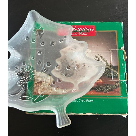 Christmas Candy Dish Crystal Clear 7.5" Frosted Christmas Tree Plate Decor - Picture 2 of 6